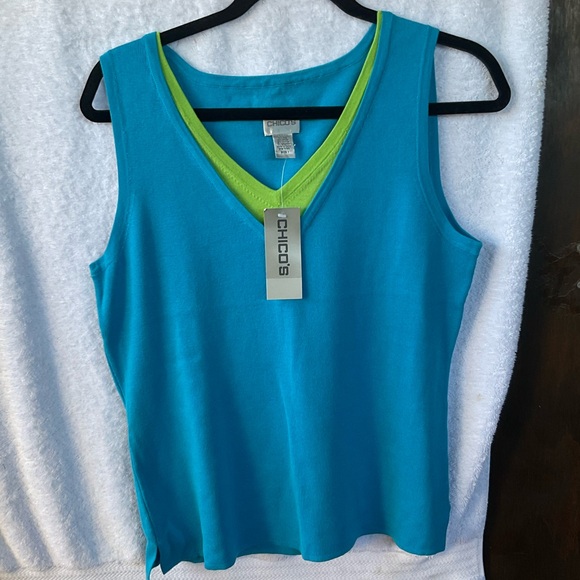 Chico’s Apparel Gemini Sleeveless Knit Tank Topaz/Zesty; NWT; M/8 - Picture 5 of 12